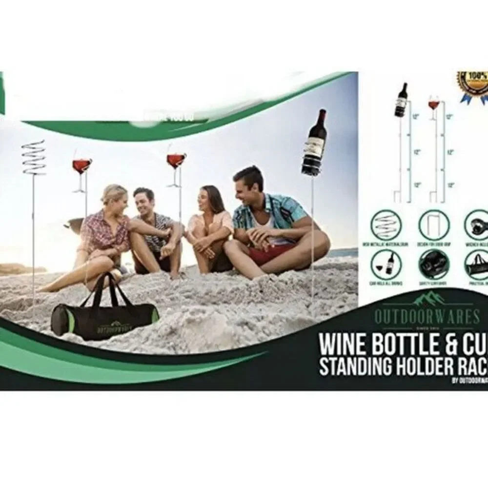 OutdoorWares Wine Bottle Wine Glass Standing Holder Rack Adjustable‎ Height